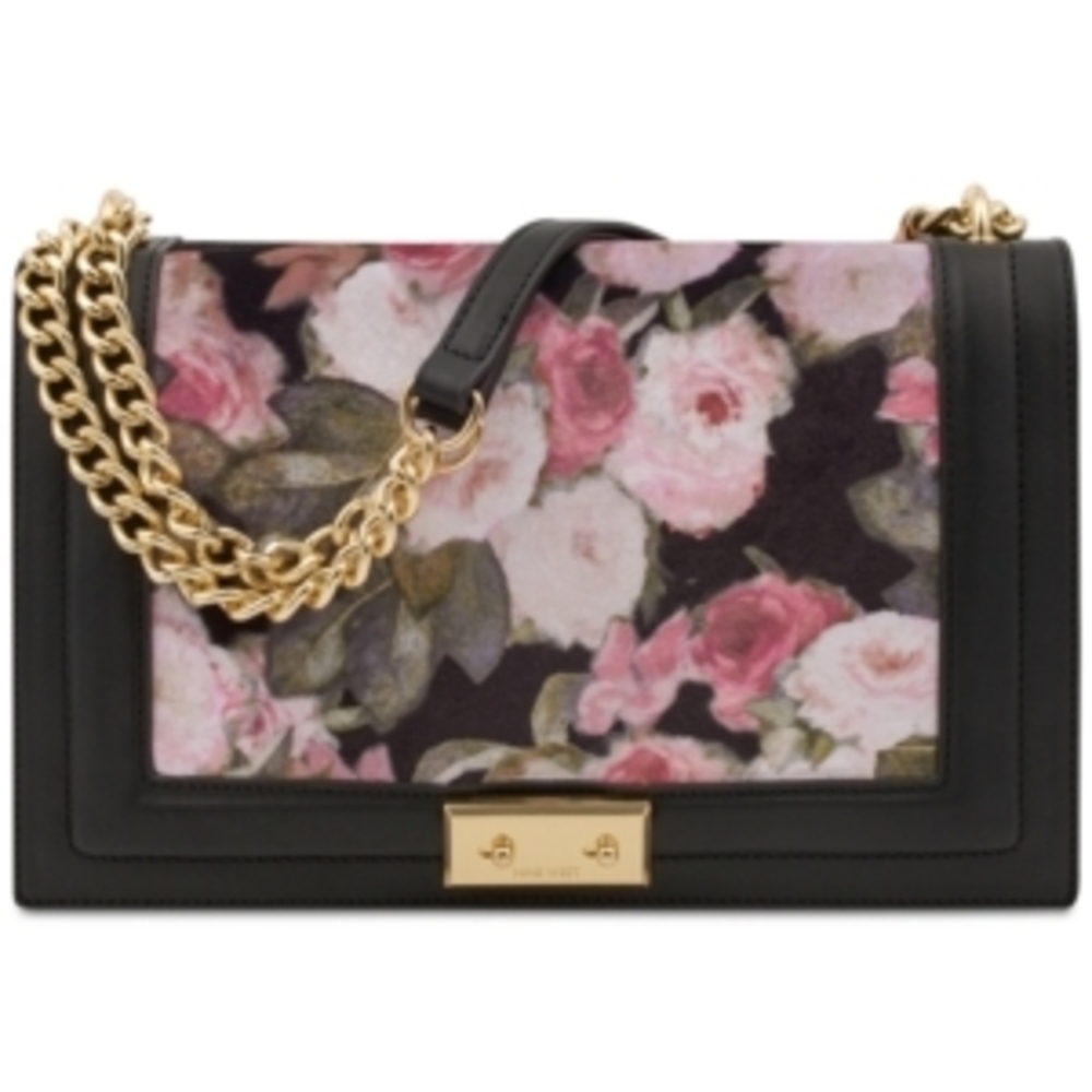 Floral Black Chain Shoulder Bag